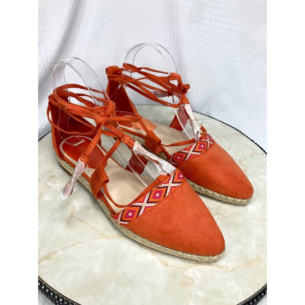 Nine West Ultrao Lace Up Espadrille Flats Womens 6.5 Orange Geometric Boho NWT